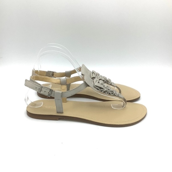 Garnet Hill Leather Ruffled Flats Tongue Sandals Made in Italy 8 - Picture 2 of 11